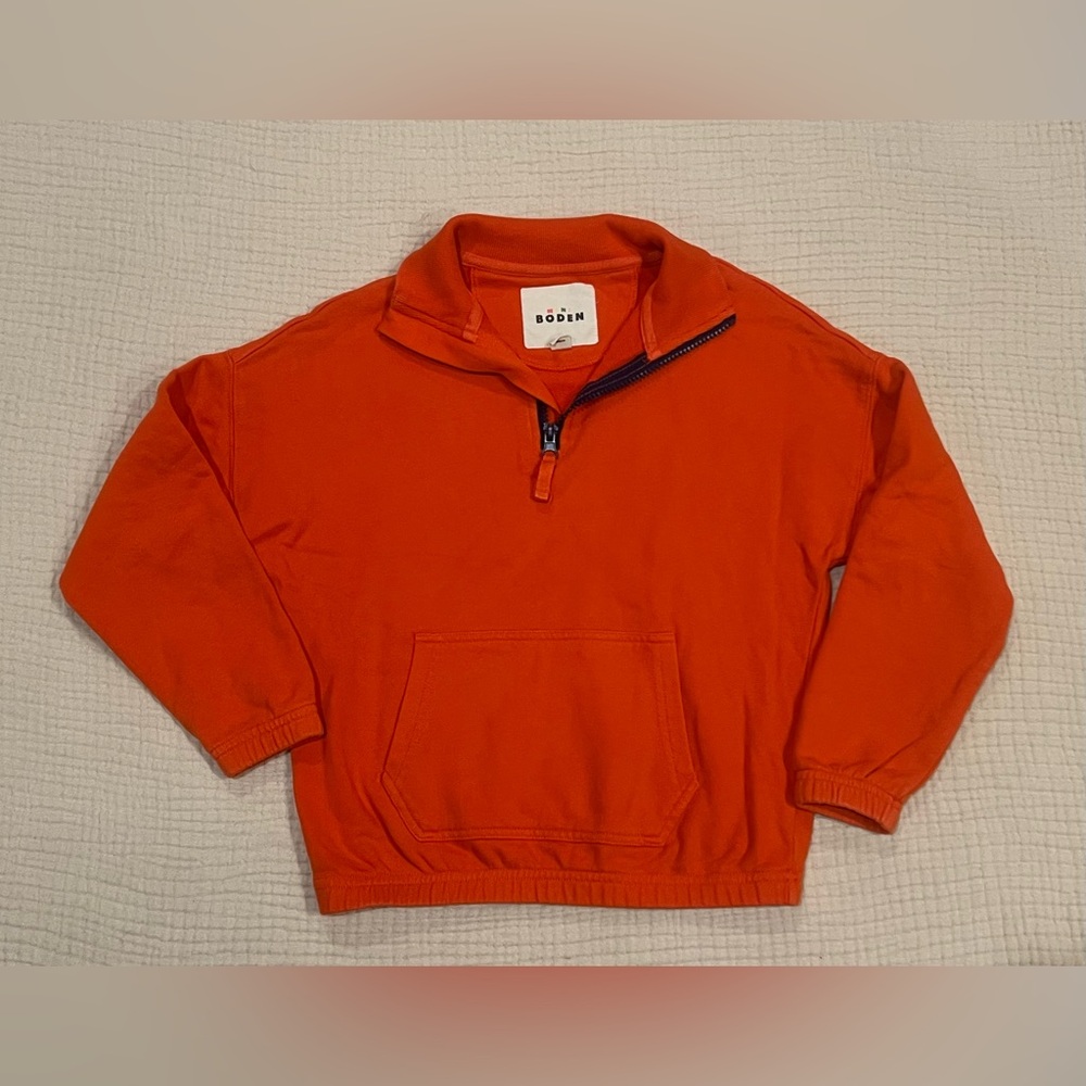 Mini Boden Orange Quarter Zip Sweatshirt Kangaroo Pocket Size 128cm 8 to 9 years